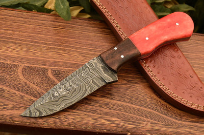 HS-830 Custom Handmade Damascus Skinner Knife With Stained Bone & Hard Wood Handle