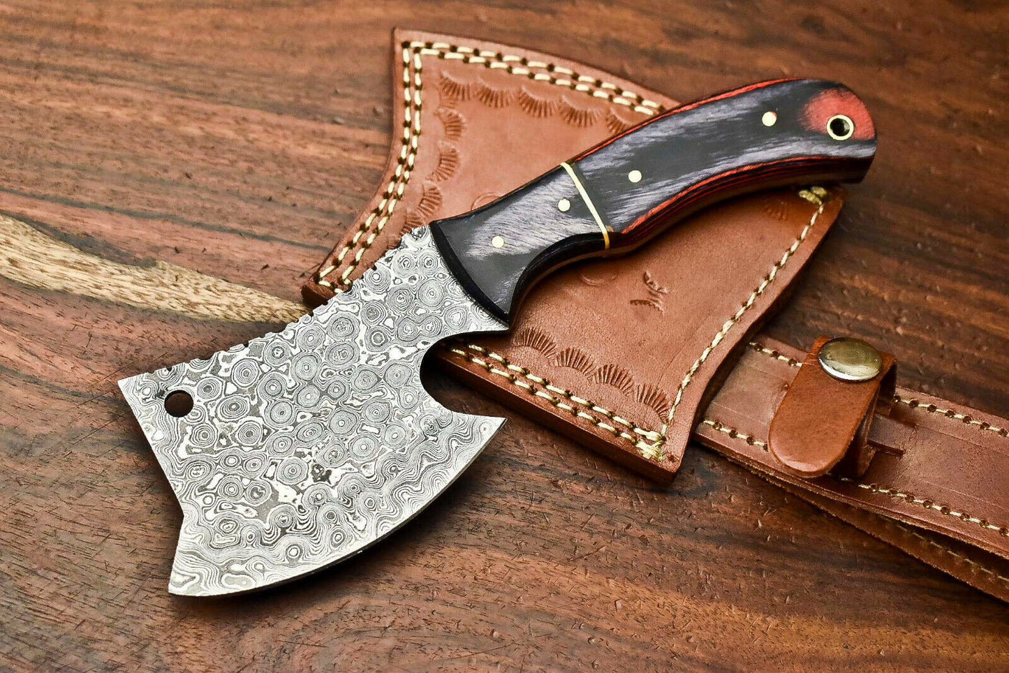 HS-1052 Handmade Damascus Mini Axe Blade Camping Full Tang Axe For Sale