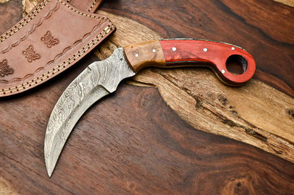 HS-905 Custom Handmade Damascus Hunting Blade Karambit Camping Full Tang Knife
