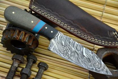 HS-844 Custom Handmade Damascus Skinner Knife With G-10 MicartaHandle