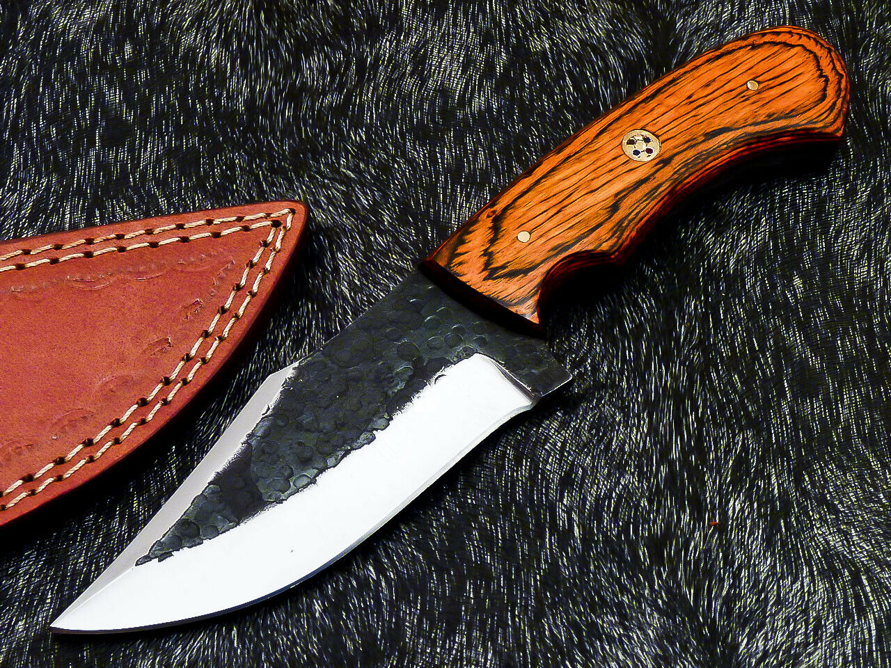 HS-581 Custom Hand Forged Railroad Spike Carbon Steel 8.5" Skinning Knife WOOD