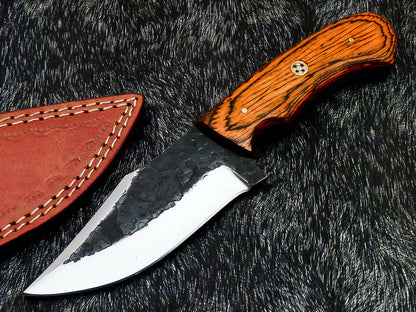 HS-581 Custom Hand Forged Railroad Spike Carbon Steel 8.5" Skinning Knife WOOD