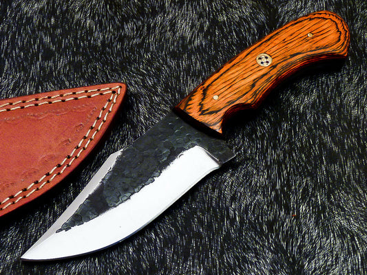 HS-581 Custom Hand Forged Railroad Spike Carbon Steel 8.5" Skinning Knife WOOD