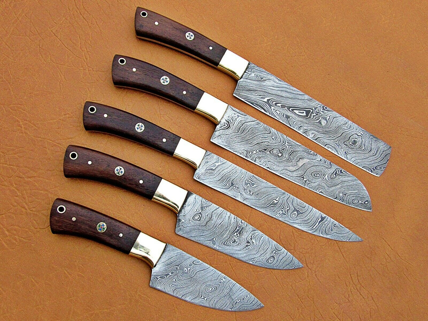 HS-193 Custom Handmade Damascus Steel Kitchen Knives With Wood Handle