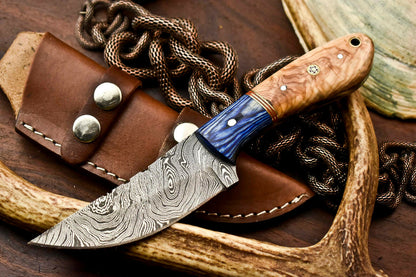 HS-612 Handmade Damascus Skinning Blade Camping Full Tang Knife