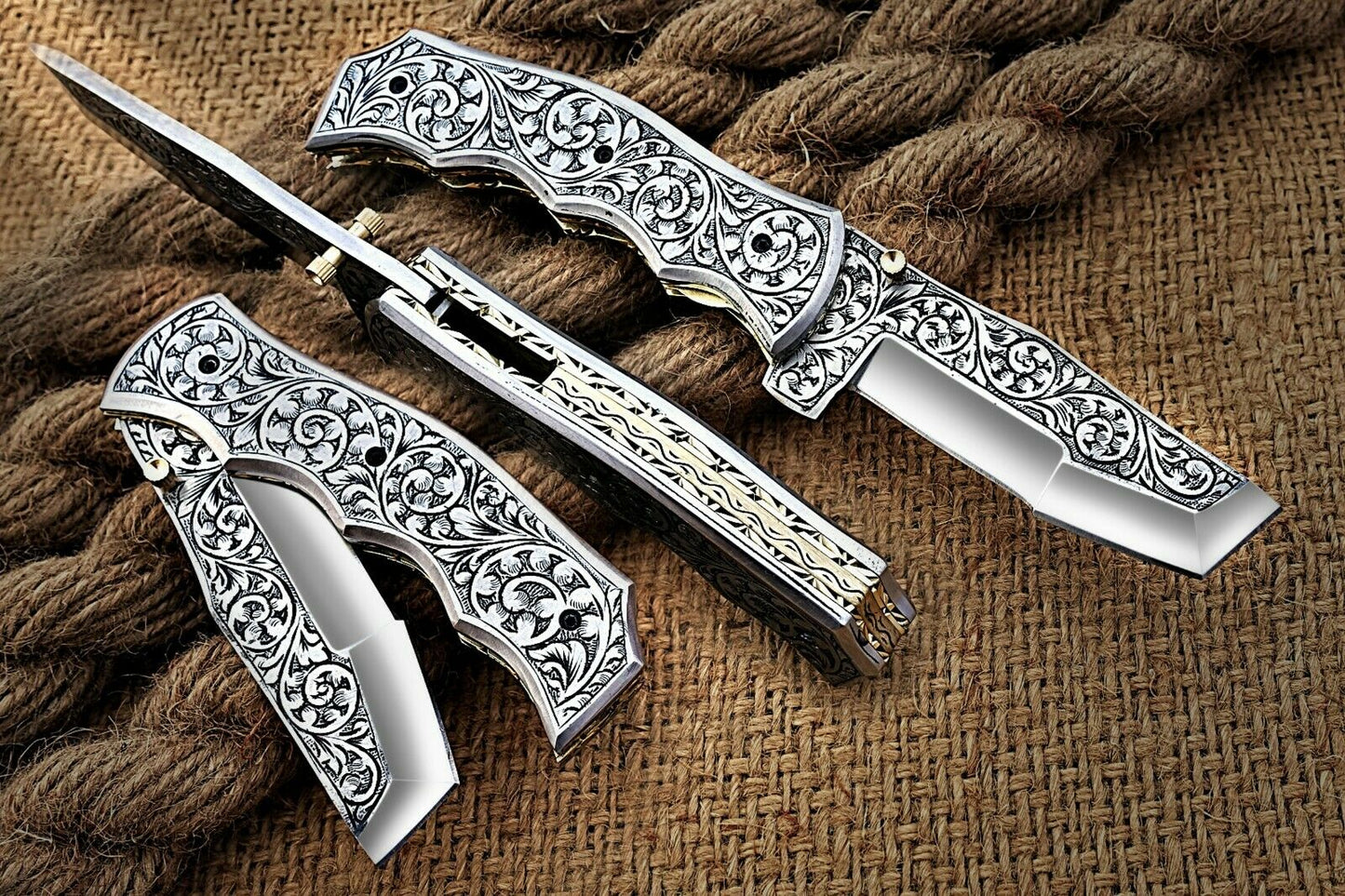 Custom Hand Engraved Folding-Pocket Knife Life Time Used With Engraved Handle