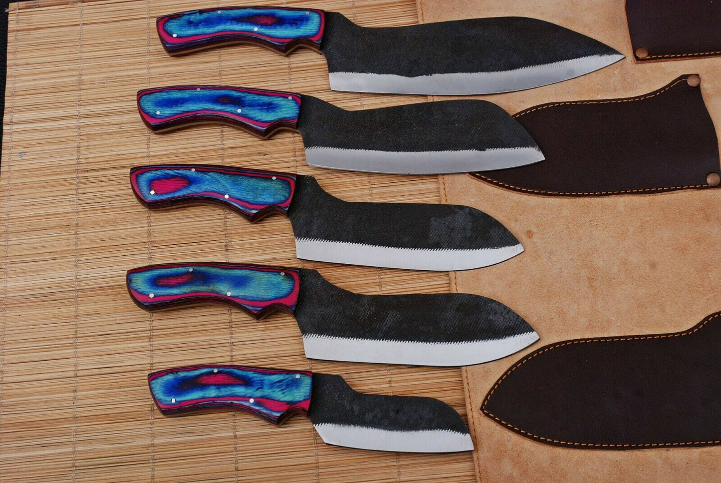 HS-187 Custom Handmade High Carbon Steel Chef-Kitchen Knife Set With Hard Wood Handle