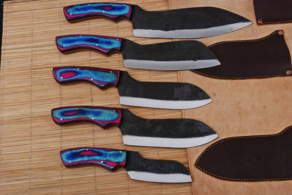 HS-187 Custom Handmade High Carbon Steel Chef-Kitchen Knife Set With Hard Wood Handle