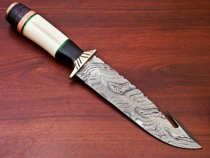 HS-526 Custom Handmade Damascus Hunting Knife Gut Hock Blade With Bone Handle