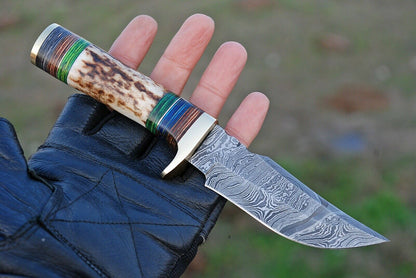 HS-498 Custom Handmade Damascus Hunting Knife With Stag Horn Handle