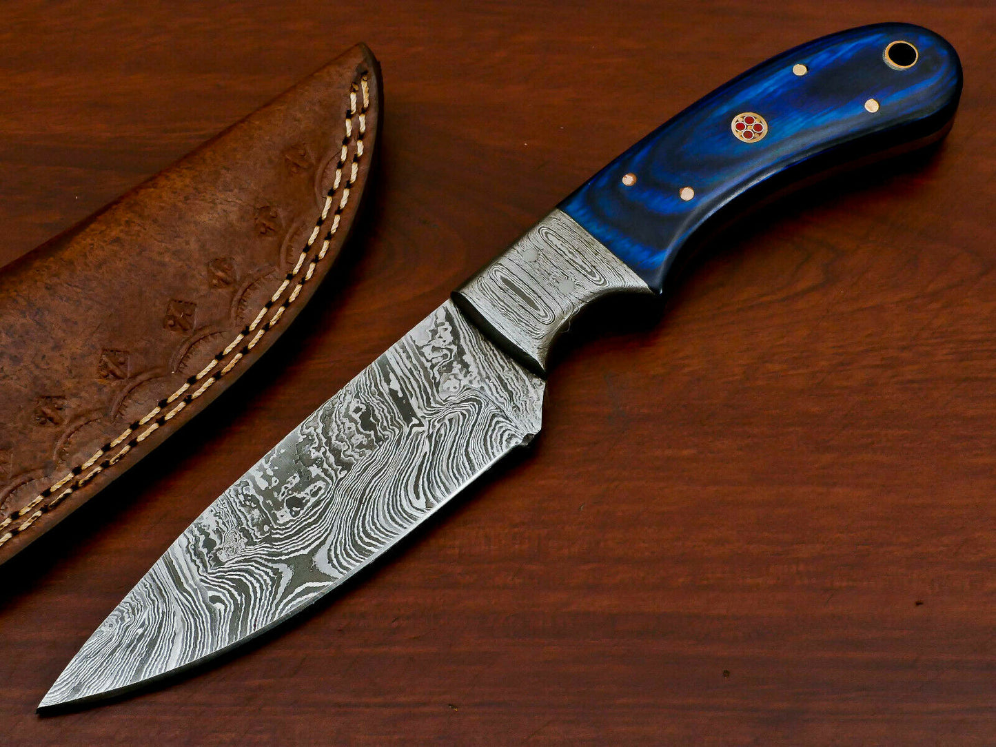 HS-376 '' HAND MADE DAMASCUS BLADE SKINNING HUNTING KNIFE - FULL TANG - PAKKA WOOD
