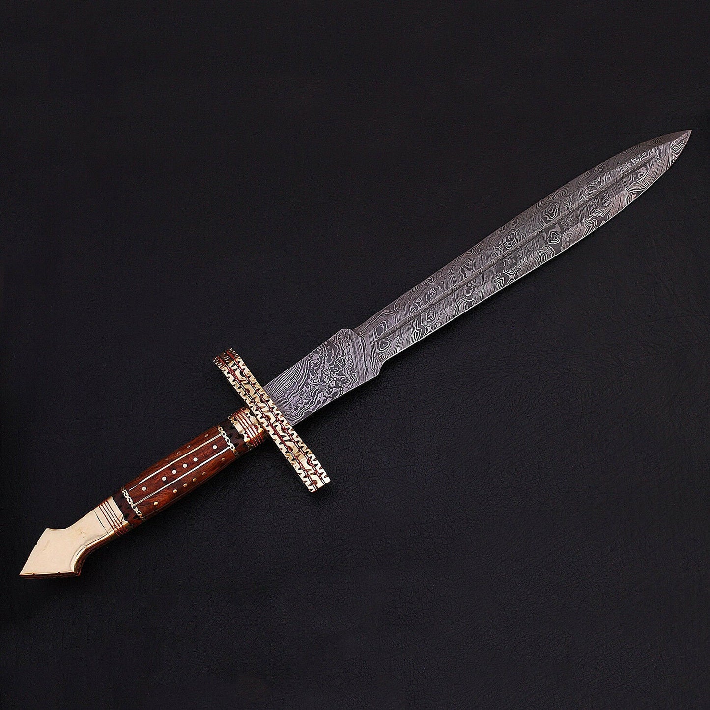 Custom Handmade Damascus Dagger Sword Knife With Wood Handle Handle