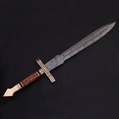 Custom Handmade Damascus Dagger Sword Knife With Wood Handle Handle