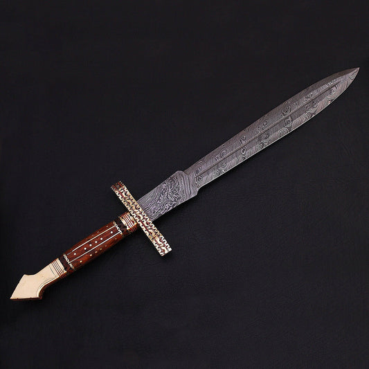 Custom Handmade Damascus Dagger Sword Knife With Wood Handle Handle
