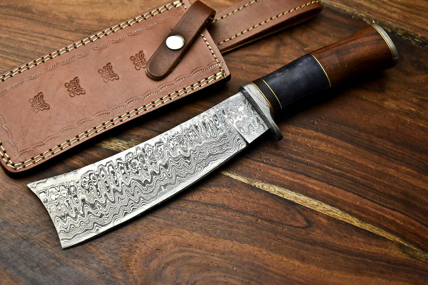 HS-315 Custom Hand Made Damascus Steel Blade Bowie Hunting Knife | CAMEL BONE