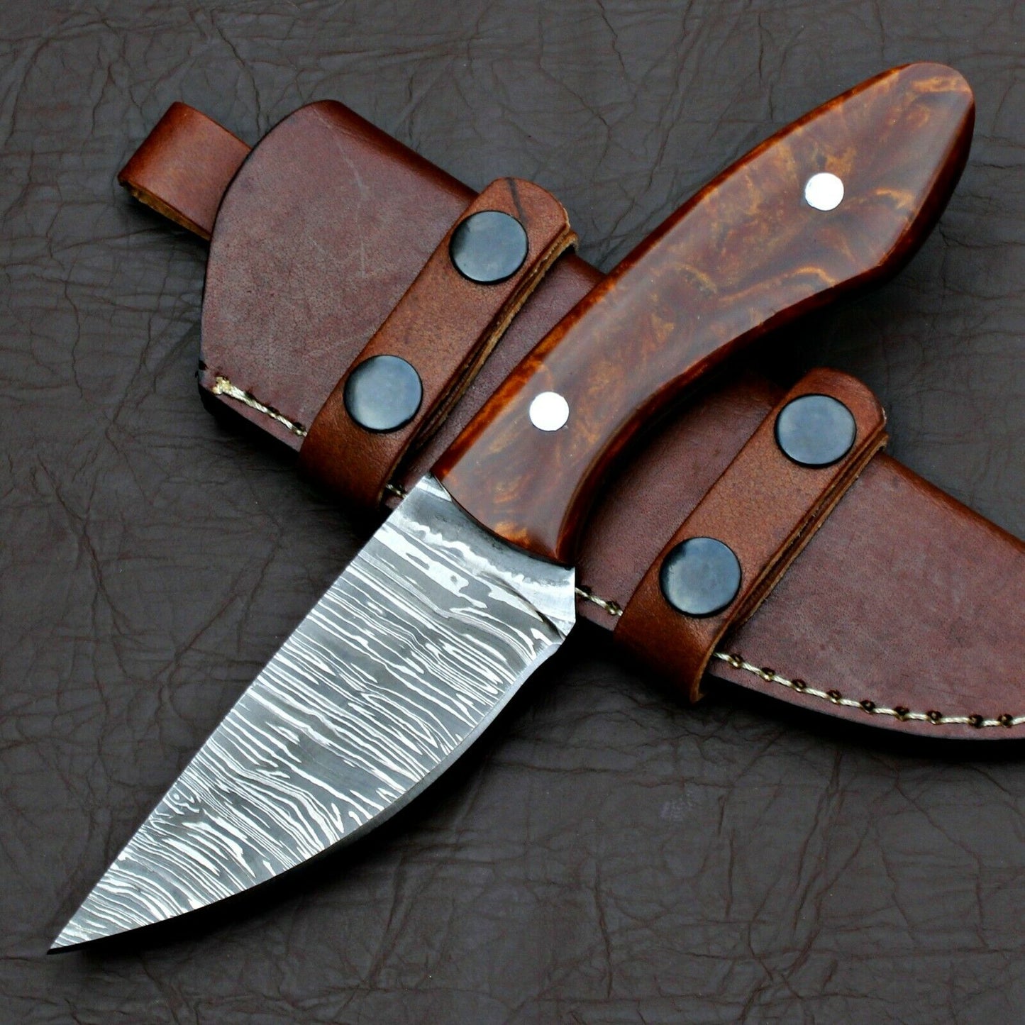 HS-587  CUSTOM HANDMADE DAMASCUS STEEL HUNTING CAMP SKINNER KNIFE