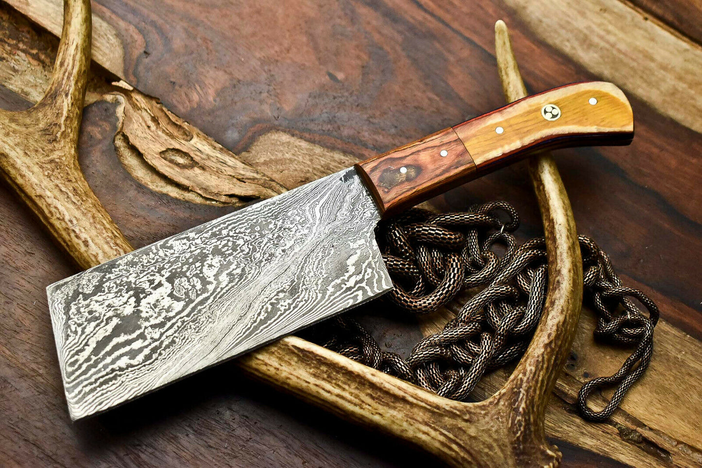 HS-278 Hand Made Damascus Steel Blade Chopper Cleaver Knife Full Tang Knife | Hard Wood