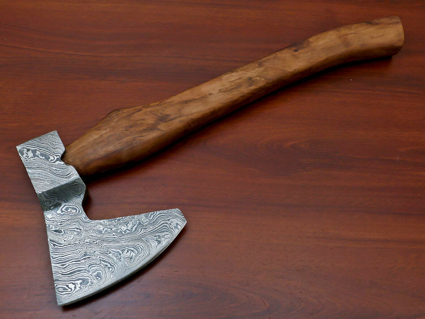HS-1069 | Custom Handmade Damascus Hand Forged Tomahawk knife, Hatchet, Axe, Integral With Natural Wood