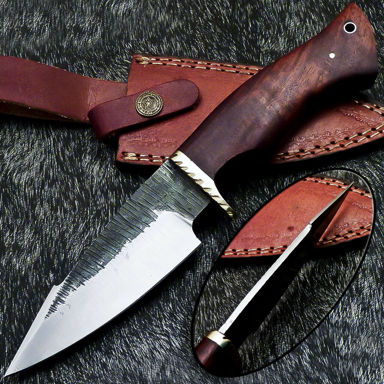 HS-377 '' Custom Hand Forged Railroad Spike Carbon Steel 10" Skinning Knife Wood