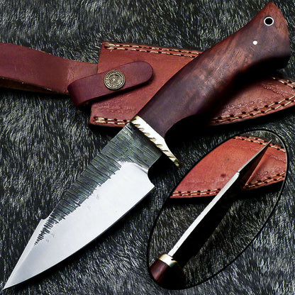 HS-377 '' Custom Hand Forged Railroad Spike Carbon Steel 10" Skinning Knife Wood