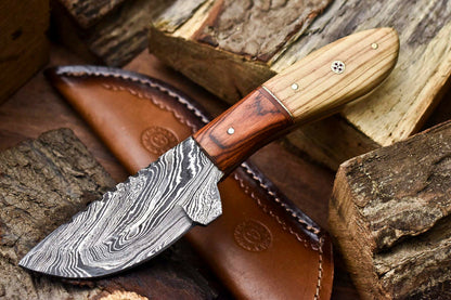 HS-708 Custom Handmade Damascus Steel Skinner Knife - Beautiful Wood Handle