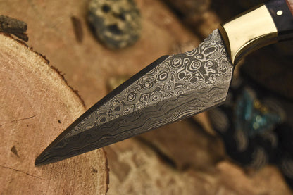 HS-840 Custom Handmade Damascus Skinner Knife With Stained Camel Bone Handle