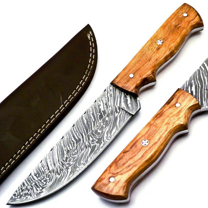 HS-823 Custom Handmade Damascus Skinner Knife With Wood Handle