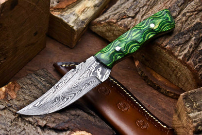 HS-705 Custom Handmade Damascus Steel Skinner Knife - Beautiful Wood Handle