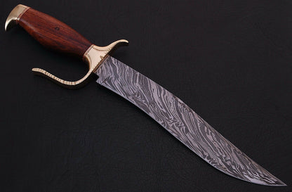 HS-343 | Custom Handmade Damascus Bowie Knife With Wood Handle