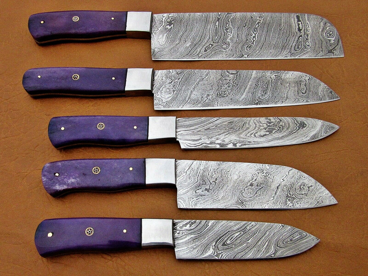 HS-194 Custom Handmade Damascus Kitchen Knives With Colour Bone Handle Handle