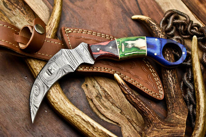 HS-910 Custom Handmade Damascus Steel Karambit Knife - Beautiful Hard Wood Handle