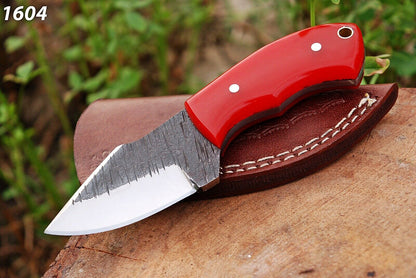 HS-733 Custom Handmade High Carbon Railrod Steel Mini Skinner Knife - Red Sheet Handle