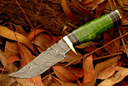 HS-388 '' CUSTOM HANDMADE FORGED DAMASCUS Steel Hunting Knife W/Resin & Brass Guard Handle