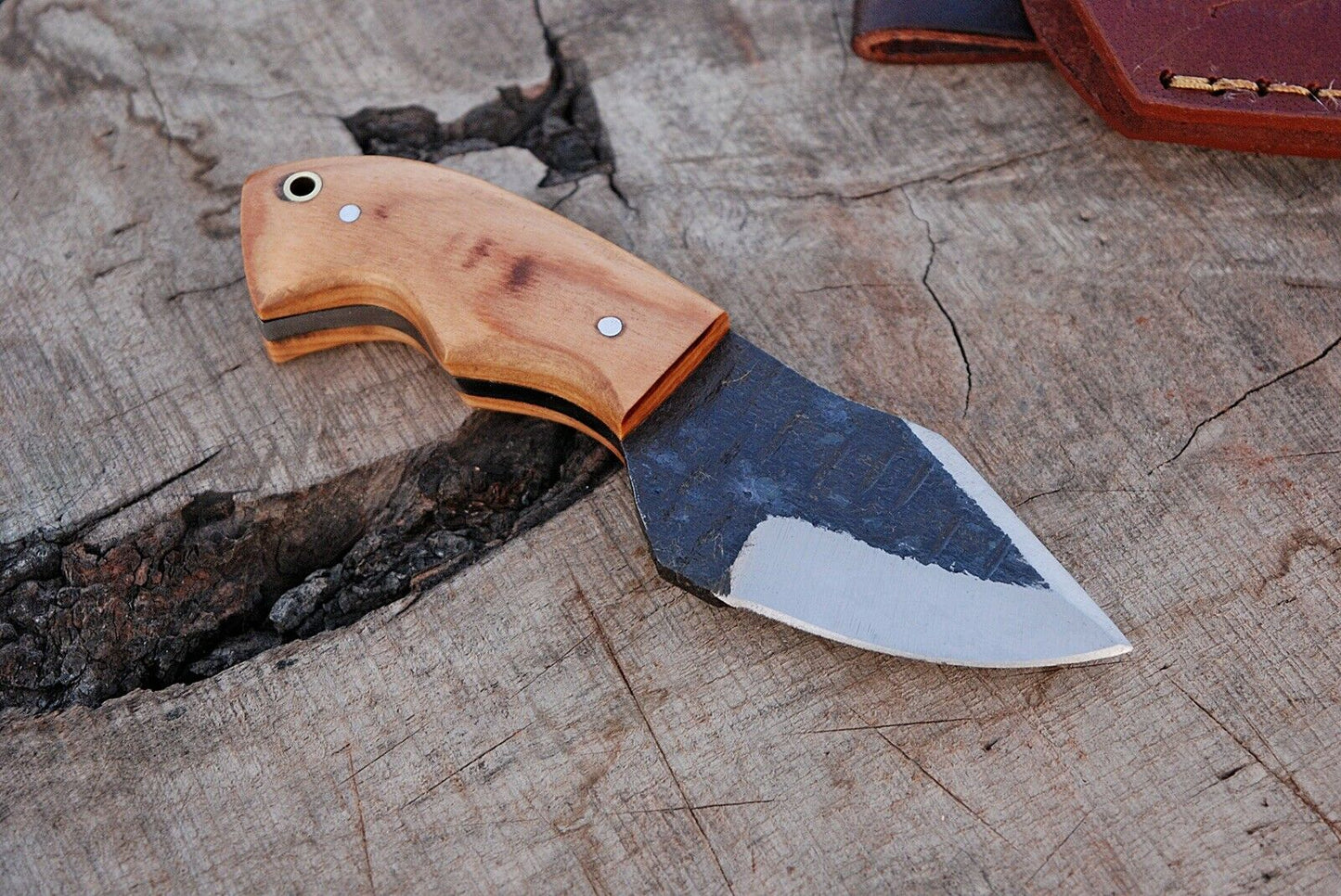 HS-735 Custom Handmade High Carbon Steel Mini Skinner knife - Wood Handle