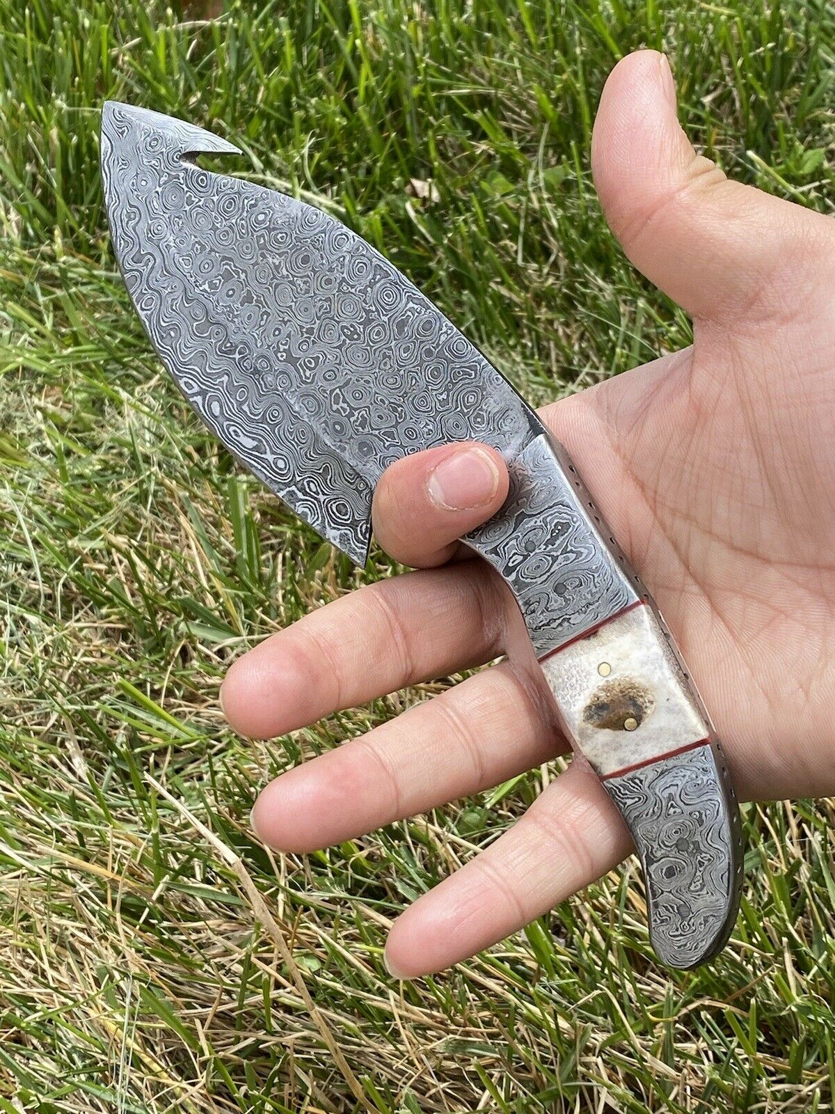 HS-435 | Custom Handmade Damascus Hunitng Knife With Ram Horn Handle