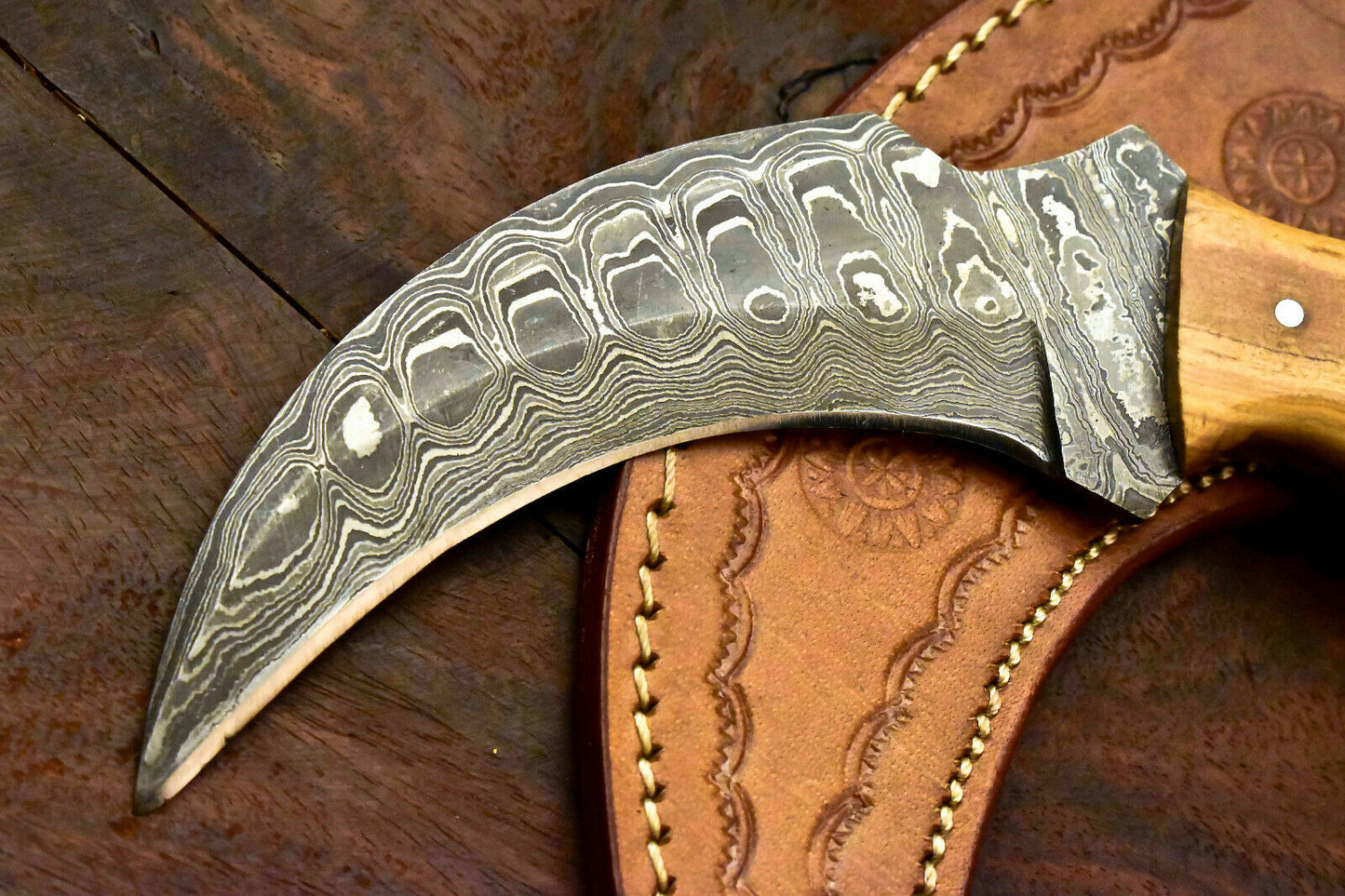 HS-916 Custom Handmade Damascus Karambit Full Tang Knife With Bone Handle