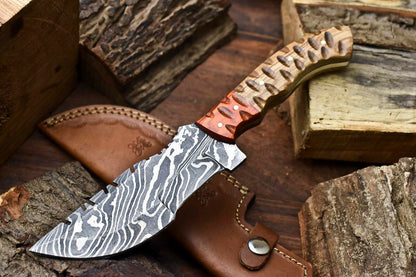 HS-919 Custom Handmade Damascus Hunting Blade Hunter Camping Tracker Full Tang Knife