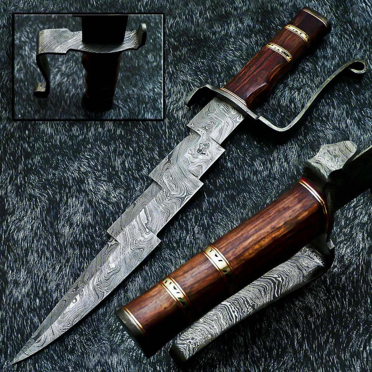 HS-381 '' Custom Hand Forged Damascus Steel 16" Hunting Knife - Natural Wood