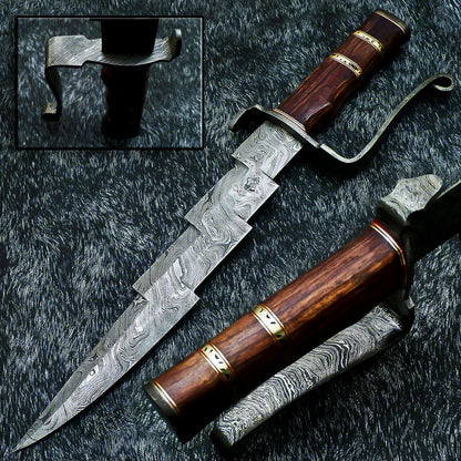 HS-381 '' Custom Hand Forged Damascus Steel 16" Hunting Knife - Natural Wood