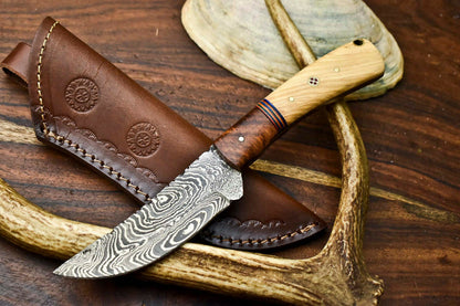 HS-605 Handmade Damascus Skinning Blade Camping Full Tang Knife