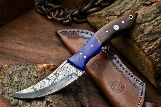 HS-655 Custom Handmade Damascus Hunting Skinning Blade Hunter Camping Full Tang Knife