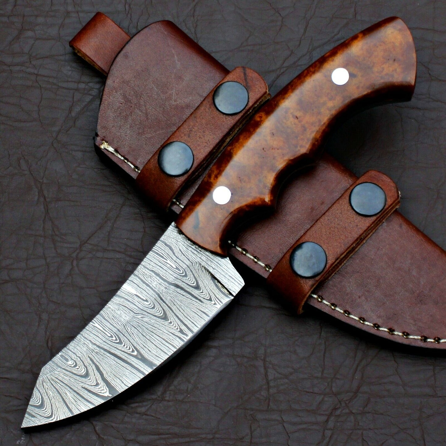 HS-588 CUSTOM HANDMADE DAMASCUS STEEL HUNTING CAMP SKINNER KNIFE
