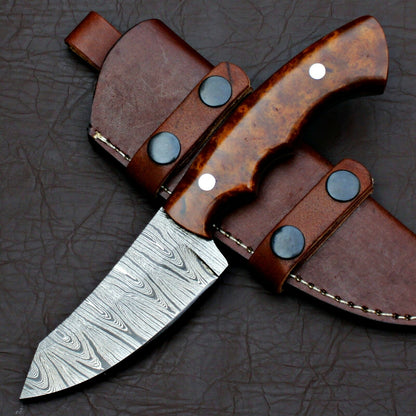 HS-588 CUSTOM HANDMADE DAMASCUS STEEL HUNTING CAMP SKINNER KNIFE