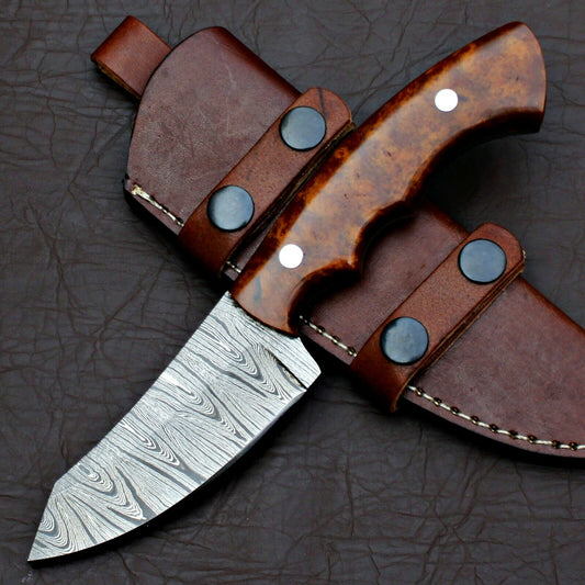 HS-588 CUSTOM HANDMADE DAMASCUS STEEL HUNTING CAMP SKINNER KNIFE