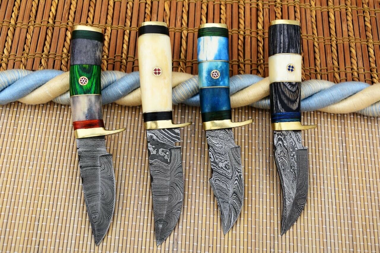 HS Deal 02 - Custom Handmade Damascus Skinner Knife Lot OF Four Pecs With Different Handles