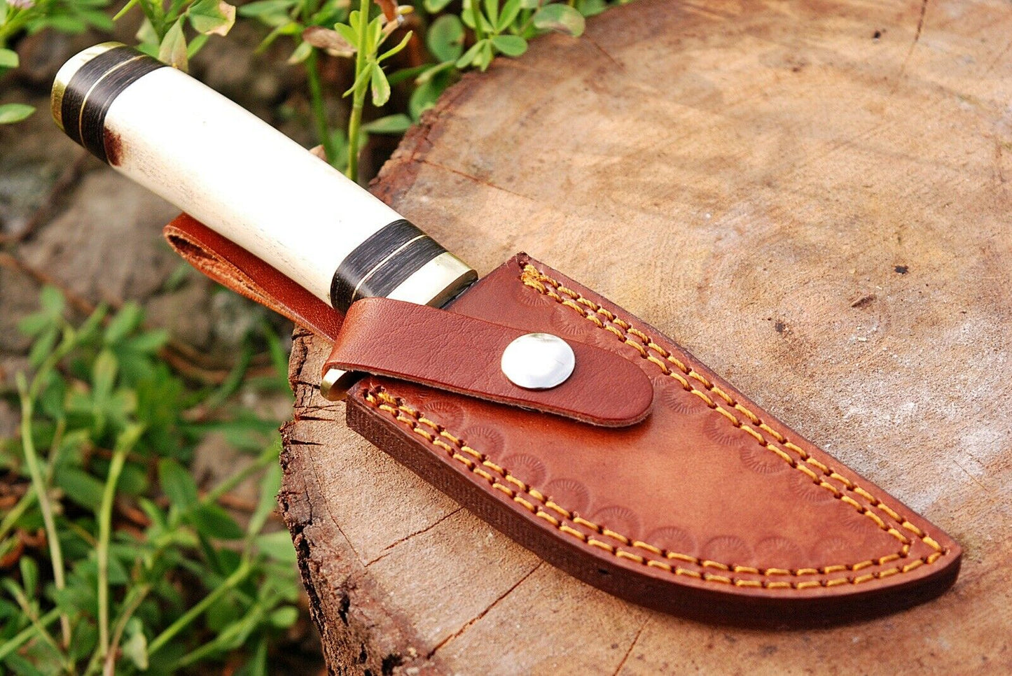 HS-502 Custom Handmade Damascus Hunting Knife With Camel Bone  Handle