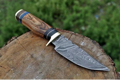 HS-497 Custom Handmade Damascus Skinner/Hunting Knife With Hard Wood Handle