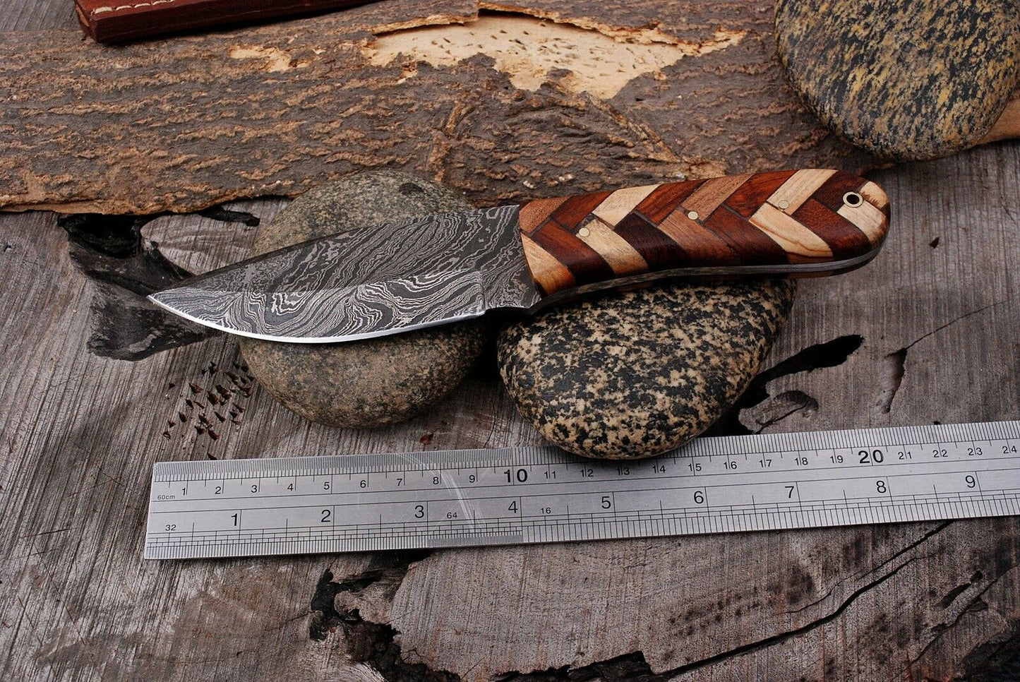 HS-501 Custom Handmade Damascus Hunting/Skinner Knife With Camel Bone  Handle