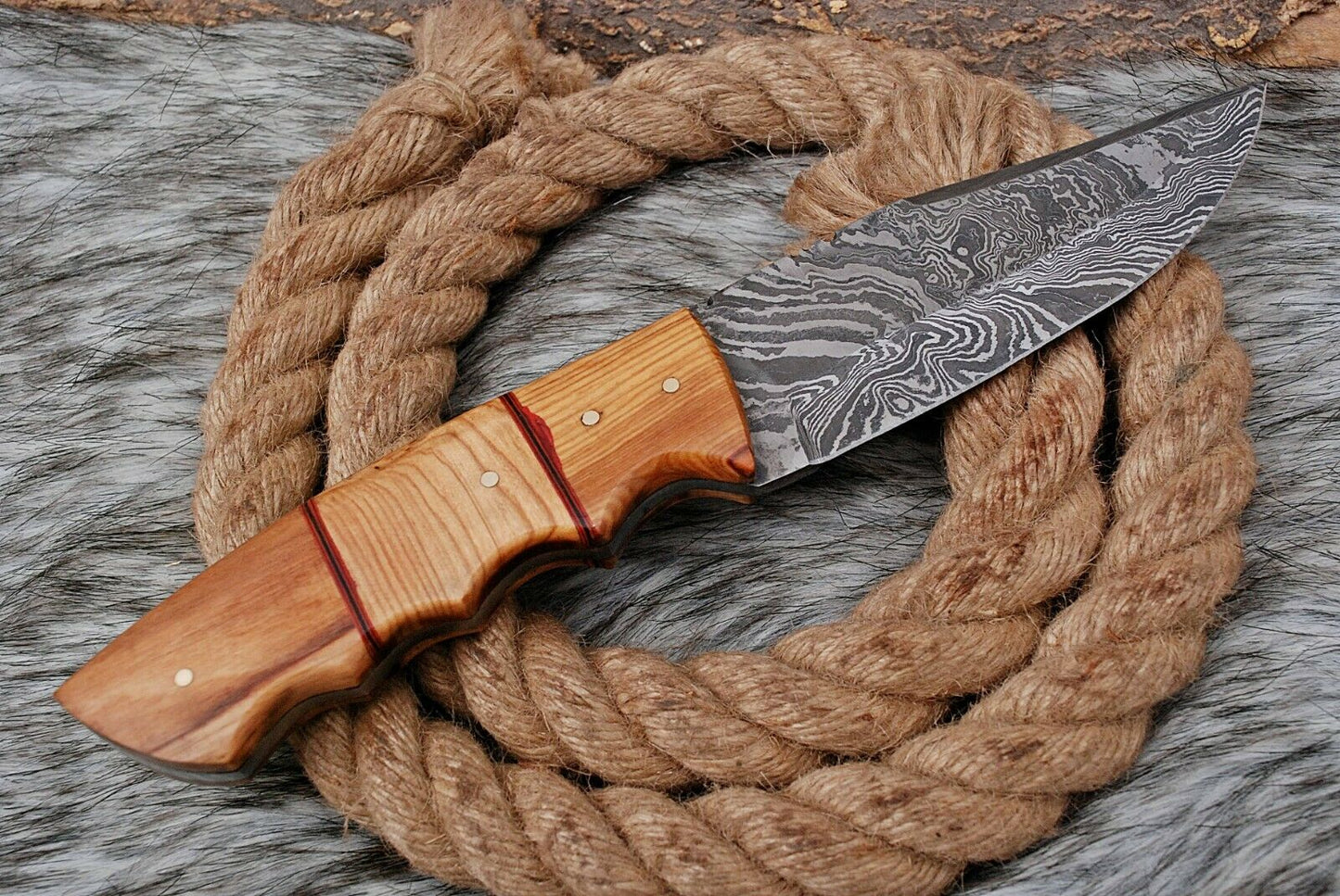 HS-505 Custom Handmade Damascus Skinner/Hunting Knife With Wood Handle