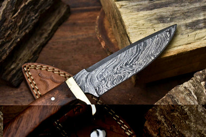 HS-400 | Custom Handmade Damascus Steel Hunting Camping Knife - Beautiful Wood Handle